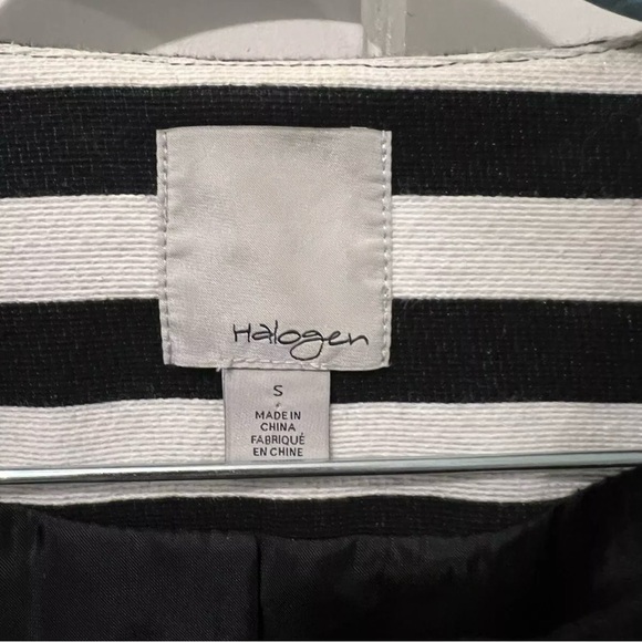 Halogen Black White Stripe Long Front Zip Lined Jacket Duster Size S - Picture 5 of 8